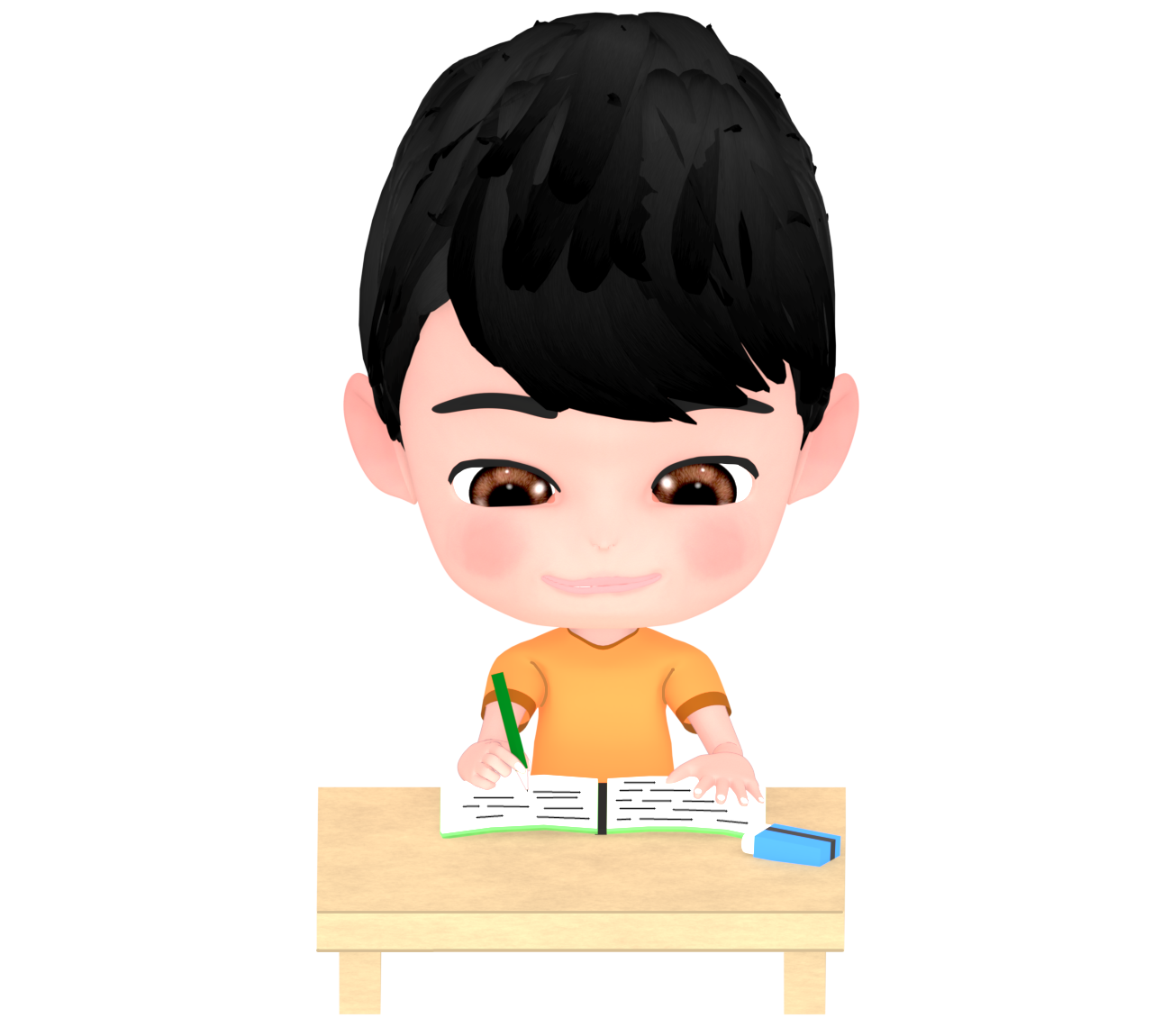 夏休みの宿題をやる男の子のイラスト