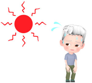 猛暑日に熱中症になるシニアのイラスト