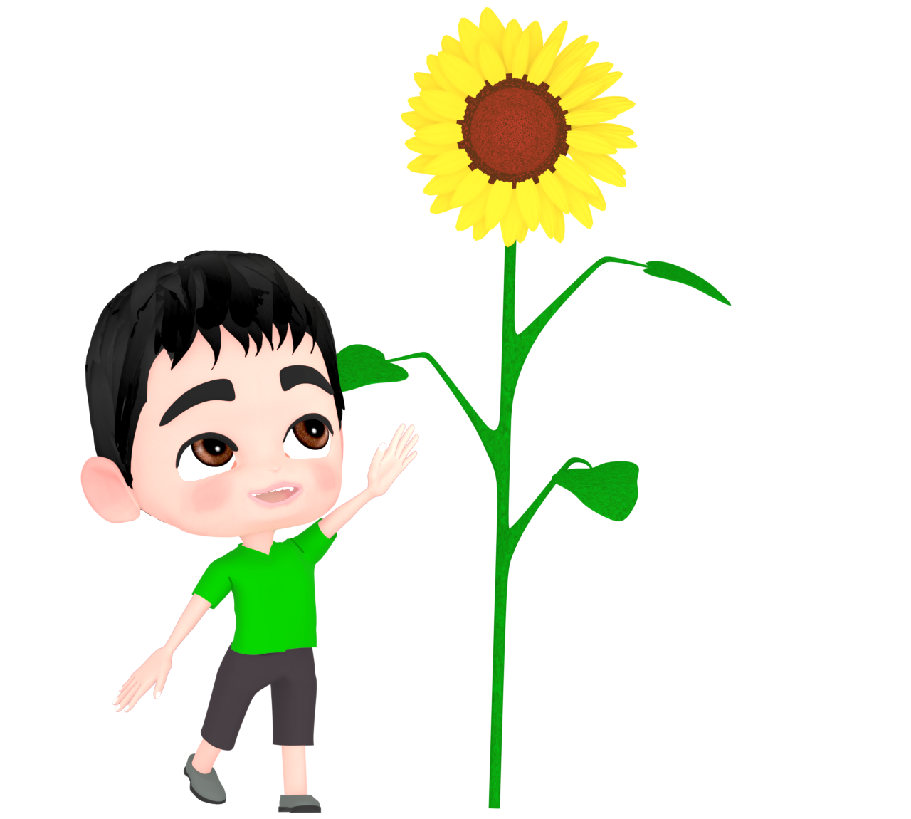 ひまわりと男の子のイラスト