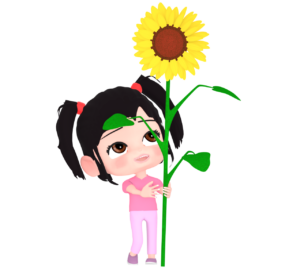 ひまわりを持つ女の子のイラスト