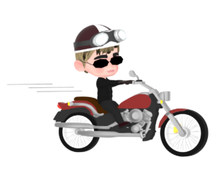 サングラスでアメリカンバイクに乗る男性のイラスト