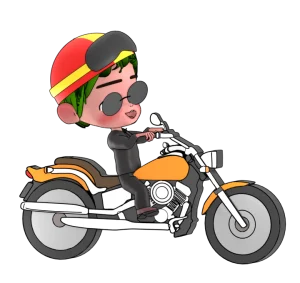 サングラスでアメリカンバイクに乗る男性のイラスト