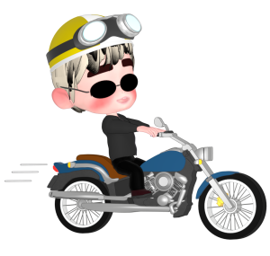 サングラスでアメリカンバイクに乗る男性のイラスト