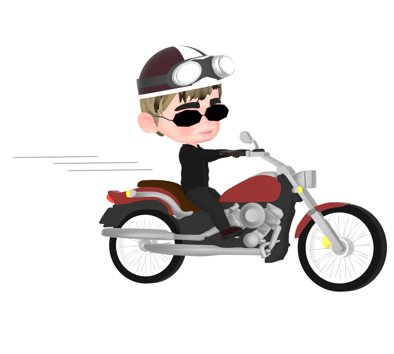 サングラスでアメリカンバイクに乗る男性のイラスト
