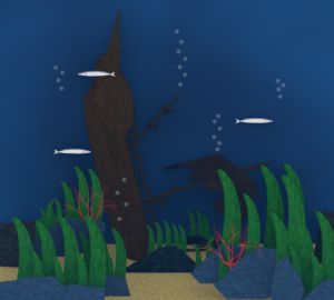 水の中の沈没船のイラスト