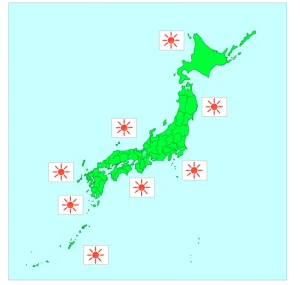 日本全国、晴れの天気のイラスト