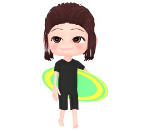 サーフボードを持つ女性のイラスト