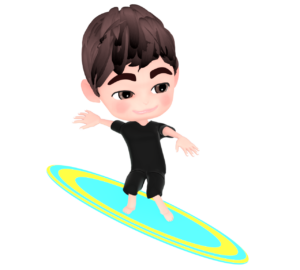 サーフィンをする男性のイラスト