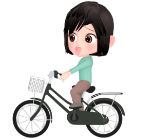 びっくりした顔で自転車に乗る女性のイラスト