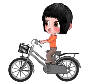 びっくりした自転車に乗る女性のイラスト