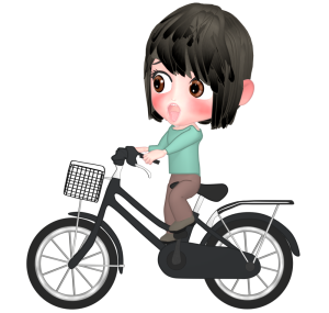 びっくりした自転車に乗る女性のイラスト