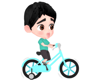 びっくりした顔で自転車に乗る男の子のイラスト