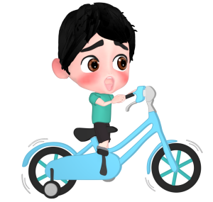 びっくりした顔で自転車に乗る男の子のイラスト
