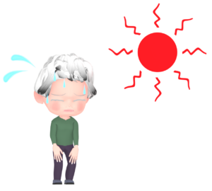 汗を流す熱中症のおばあちゃんのイラスト