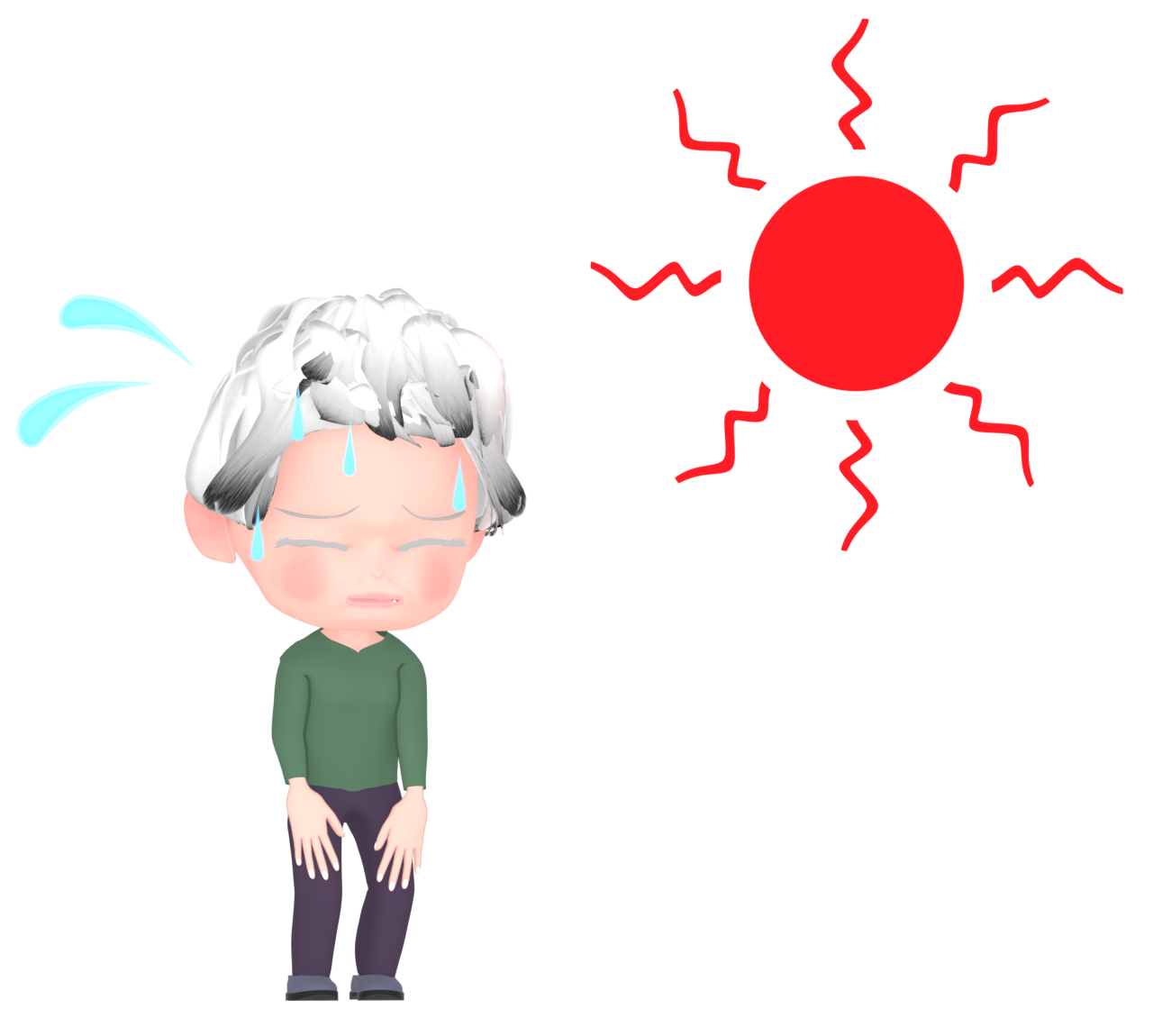 汗を流す熱中症のおばあちゃんのイラスト 14 汗を流す熱中症のおばあちゃんのイラスト