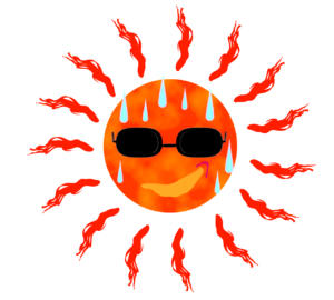 汗をかく太陽のイラスト