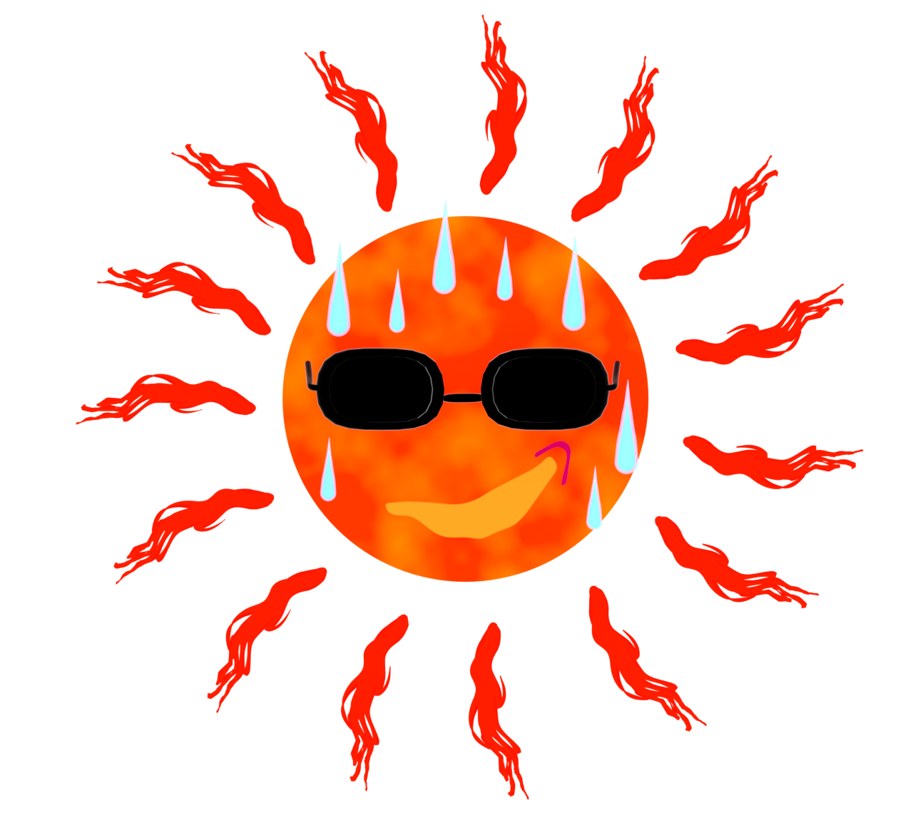 汗をかく太陽のイラスト