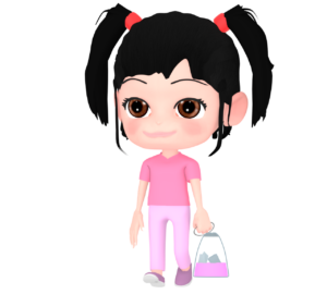 水泳バッグを持って歩く女の子のイラスト