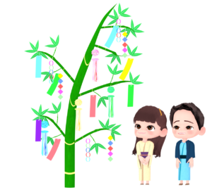 七夕にデートをするカップルのイラスト