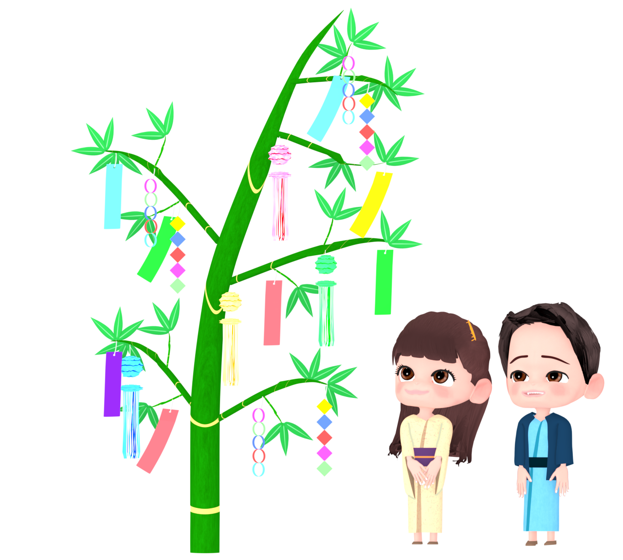 七夕にデートをするカップルのイラスト