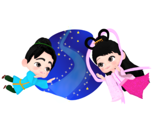 天の川とかわいい織姫彦星のイラスト