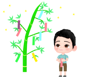 七夕の短冊を飾る子供のイラスト