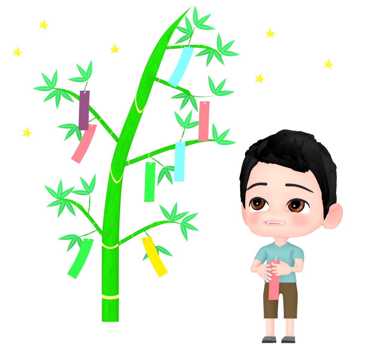 七夕の短冊を飾る子供のイラスト