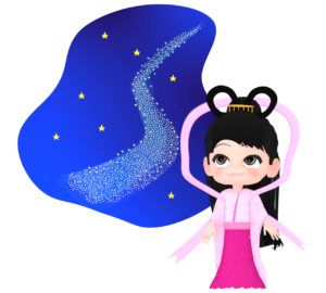七夕の空を見上げる織姫のイラスト