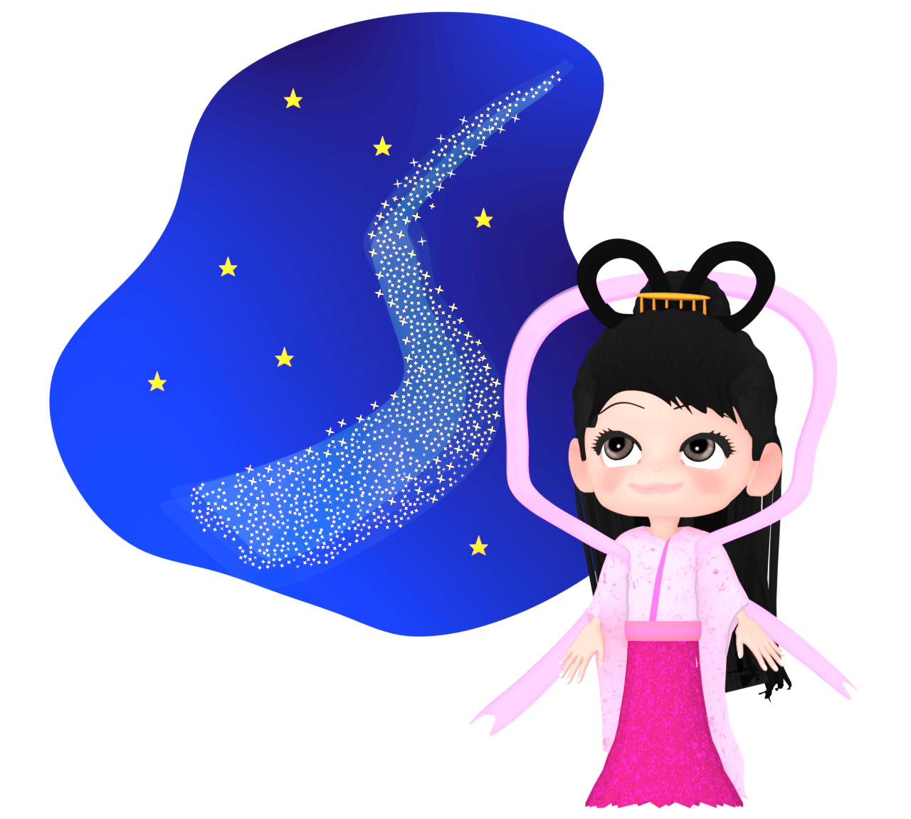 七夕の空を見上げる織姫のイラスト