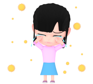 涙がとまらない花粉症の女の子のイラスト