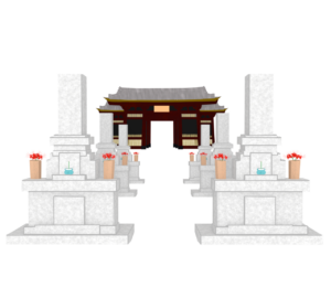 お寺にあるお墓のイラスト（墓地）