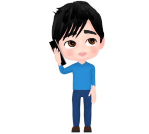 考えながら携帯電話で話す男性のイラスト