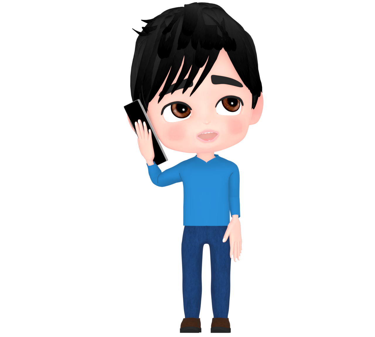 考えながら携帯電話で話す男性のイラスト