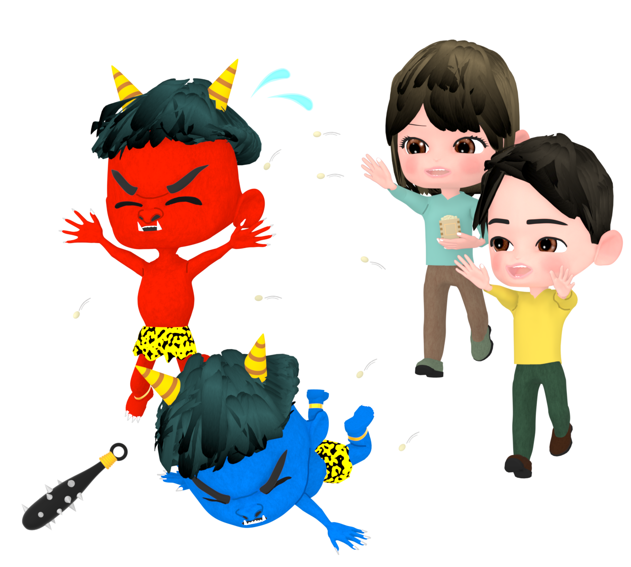 鬼に豆を投げる人のイラスト