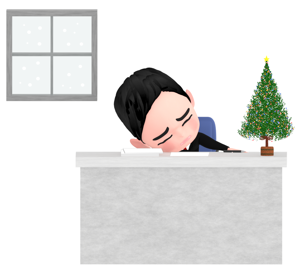 会社のデスクで疲れ果てたサラリーマンのイラスト