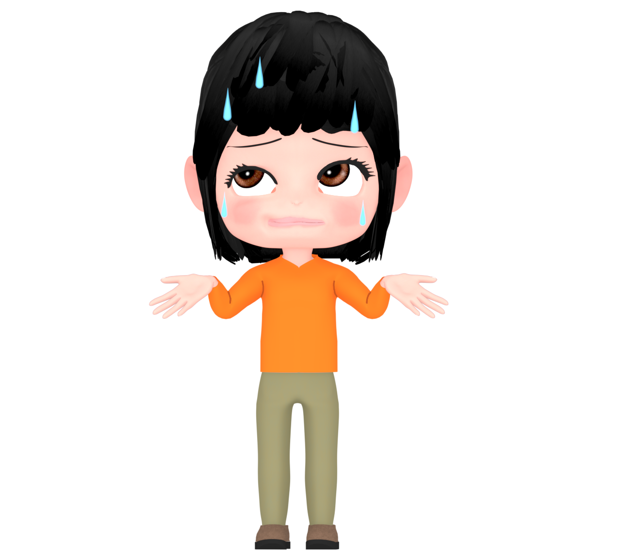 右上を見てとぼける女性のイラスト