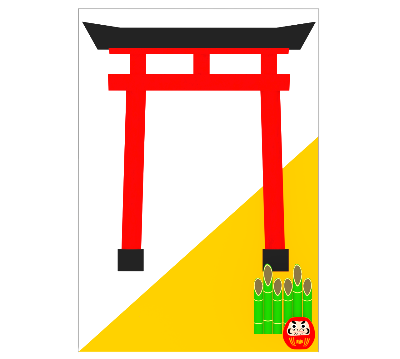 鳥居とだるまの年賀状テンプレート