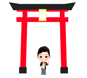 鳥居と七五三の男の子のイラスト