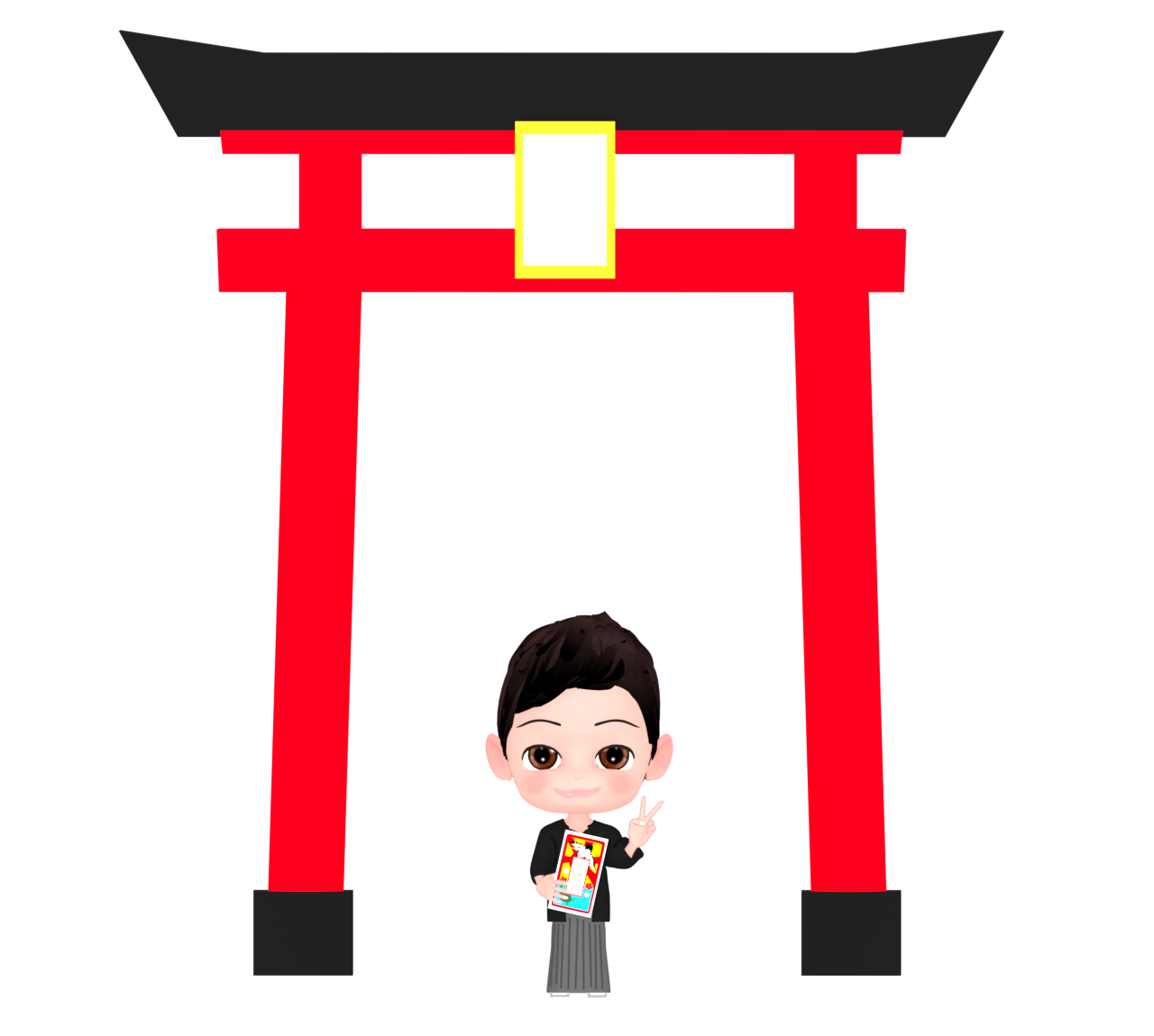 鳥居と七五三の男の子のイラスト