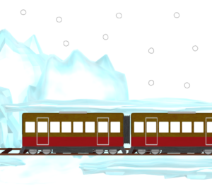 雪の中を走る電車のイラスト