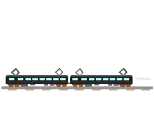 レールを走る電車のイラスト