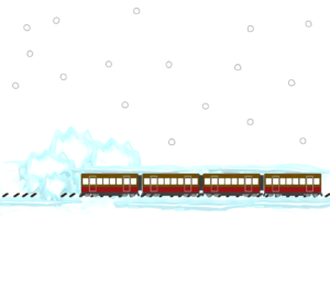 電車の線路を遮る雪のイラスト