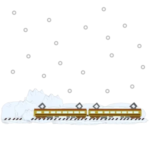 電車の線路を遮る雪のイラスト