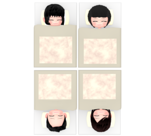 合宿で就寝をする女子のイラスト