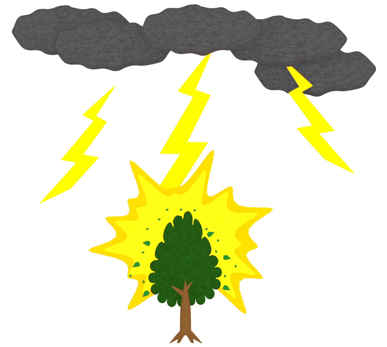 木を直撃した落雷のイラスト