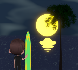 南国の海とサーファーのイラスト