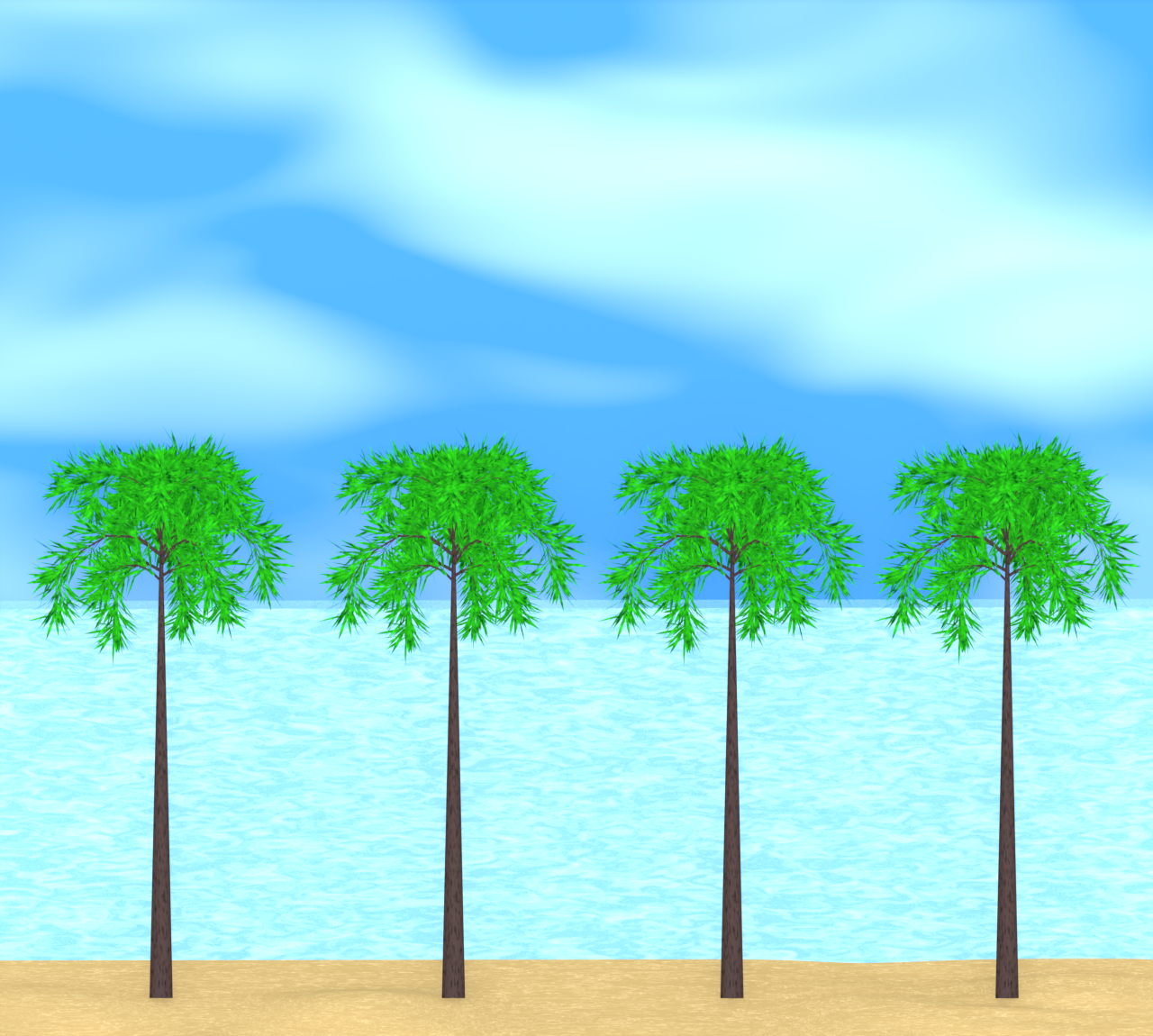 海沿いに並ぶ南国の木のイラスト