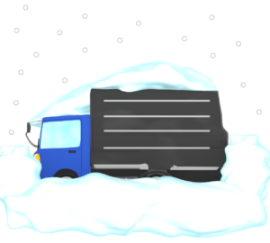 トラックが雪で立ち往生をするイラスト