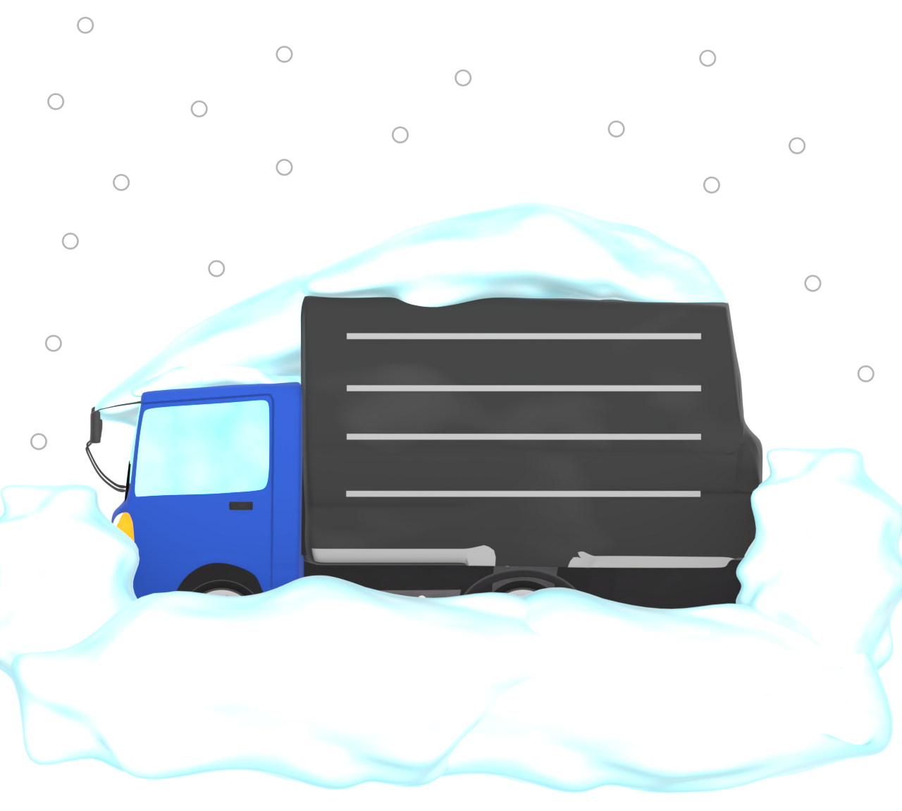 トラックが雪で立ち往生をするイラスト