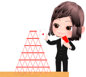 トランプタワーを作る女性のイラスト